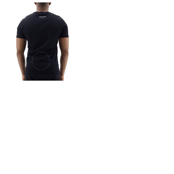  Roberto Cavalli Mens Black Graphic Print Crewneck Cotton T-shirt KNR610-JD060-05051