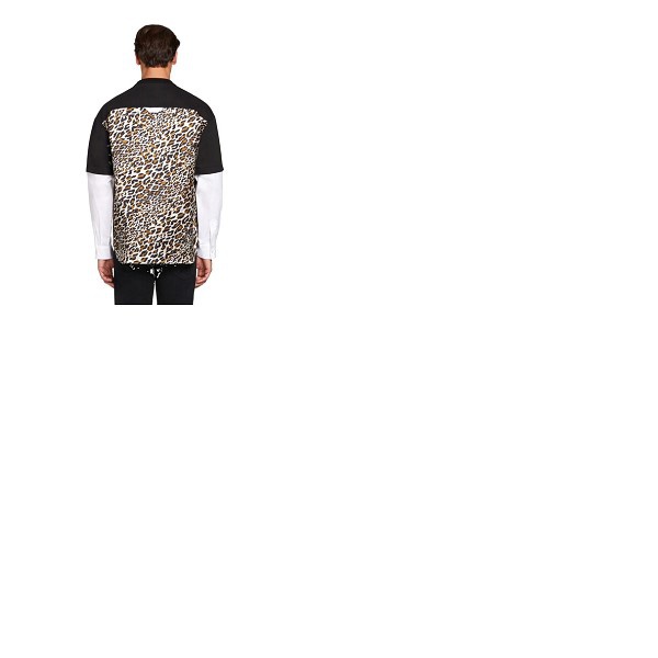  Roberto Cavalli Mens Black Hybrid Poplin Sleeve Animalier Cotton Jersey T-shirt JNT628-JD090-05051