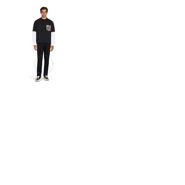  Roberto Cavalli Mens Black Hybrid Poplin Sleeve Animalier Cotton Jersey T-shirt JNT628-JD090-05051
