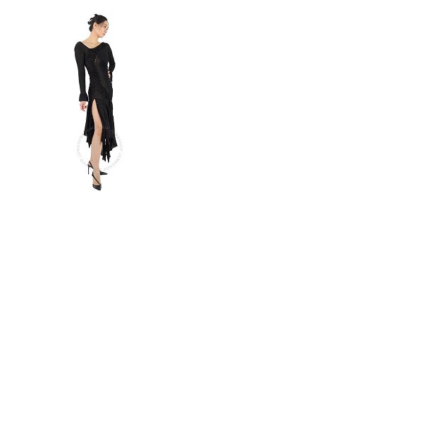  Roberto Cavalli Ladies Black Asymmetric Midi Cocktail Dress HWM102-MI001-05051