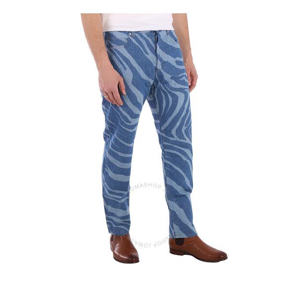  Roberto Cavalli Mens Blue Zebra Print Relaxed Fit Cotton Denim Jeans INJ265-VT004-04564