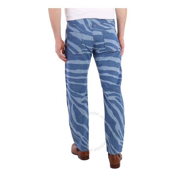  Roberto Cavalli Mens Blue Zebra Print Relaxed Fit Cotton Denim Jeans INJ265-VT004-04564