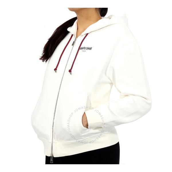  Roberto Cavalli Ladies White Cotton Lucky Symbols Zip Hooded Sweatshirt IQT694-CF036-00052
