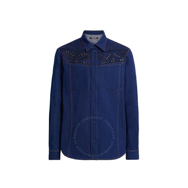  Roberto Cavalli Mens Dark Blue Bandana Embroidered Denim Shirt INJ770-VT007-04564