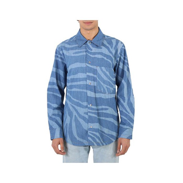  Roberto Cavalli Mens Dark Blue Macro Zebra-print Denim Shirt INJ780-VT008-04564