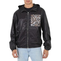 Roberto Cavalli MEN'S Black Lightweight Leopard Pocket Windbreaker Jacket JNT822-SB081-05051