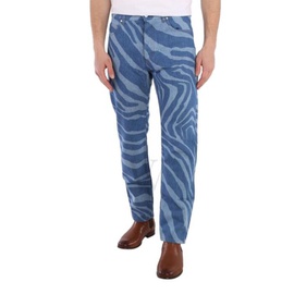 Roberto Cavalli MEN'S Blue Zebra Print Relaxed Fit Cotton Denim Jeans INJ265-VT004-04564