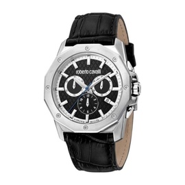 Roberto Cavalli MEN'S Fashion Watch Chronograph Leather Black Dial Watch RV1G170L0011