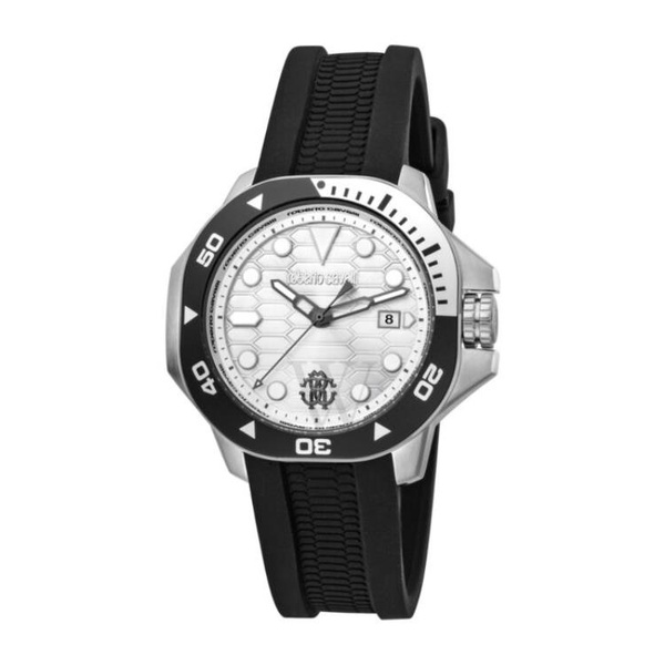  Roberto Cavalli MEN'S Fashion Watch Silicone Silver-tone Dial Watch RC5G044P0055