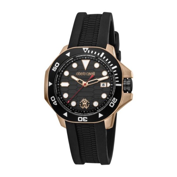  Roberto Cavalli MEN'S Fashion Watch Silicone Black Dial Watch RC5G044P0085