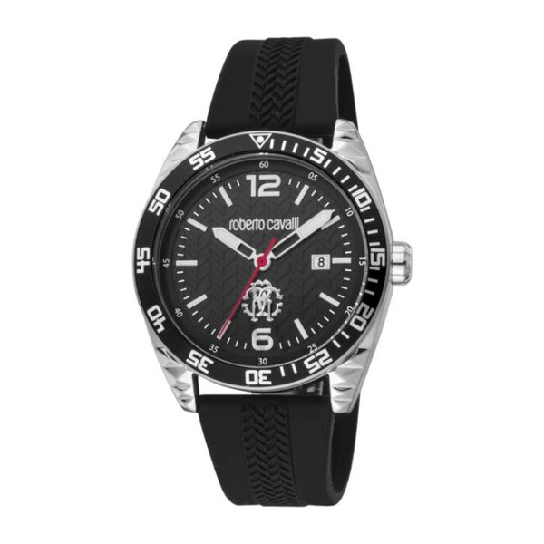  Roberto Cavalli MEN'S Fashion Watch Silicone Black Dial Watch RC5G018P0035