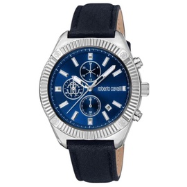 Roberto Cavalli MEN'S Robusto Chronograph Leather Blue Dial Watch RC5G011L0025