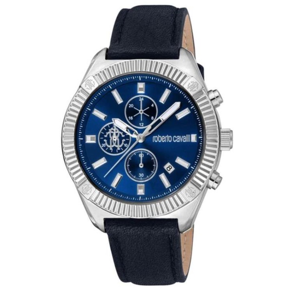  Roberto Cavalli MEN'S Robusto Chronograph Leather Blue Dial Watch RC5G011L0025
