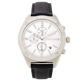 Roberto Cavalli MEN'S Classic Chronograph Leather Silver-tone Dial Watch RC5G011L0015