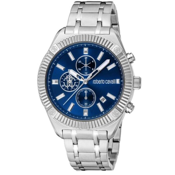  Roberto Cavalli MEN'S Classic Chronograph Leather Blue Dial Watch RC5G011M0055