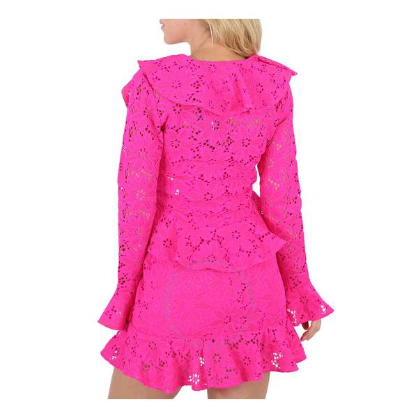  Rotate Ladies Pink Glo Heavy Lace Broderie-Anglaise Blouse 1000131979-Pink Glo