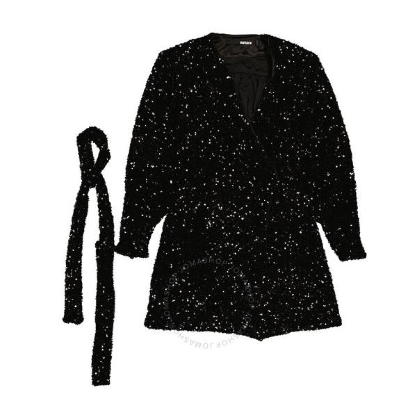  Rotate Ladies Black Sequin Long-Sleeve Wrap Mini Dress RT2292 Black