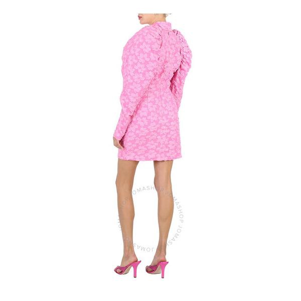  Rotate Ladies Fuchsia Pink Floral Jaquard Puff-Sleeve Dress RT2392 Fuchsia Pink