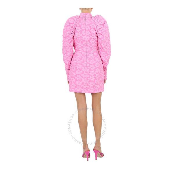  Rotate Ladies Fuchsia Pink Floral Jaquard Puff-Sleeve Dress RT2392 Fuchsia Pink