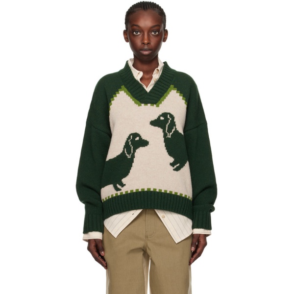  S.S.Daley Green & 오프화이트 Off-White Intarsia Sweater 241471F100001