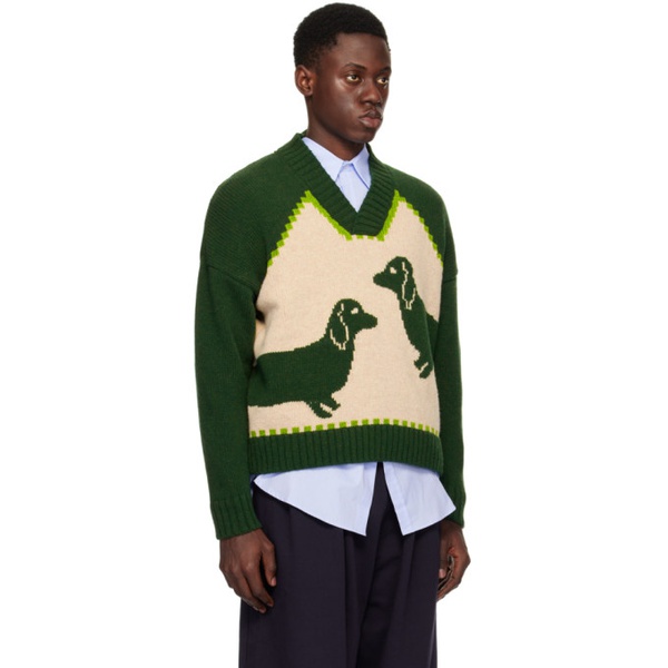  S.S.Daley Green & 오프화이트 Off-White Intarsia Sweater 241471M206001