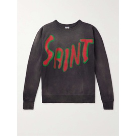 SAINT MXXXXXX Distressed Logo-Print Cotton-Jersey Sweatshirt 1647597310008236