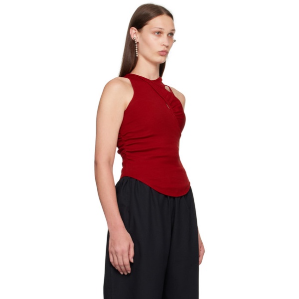  SELASI Red Ruched Tank Top 231222F111003