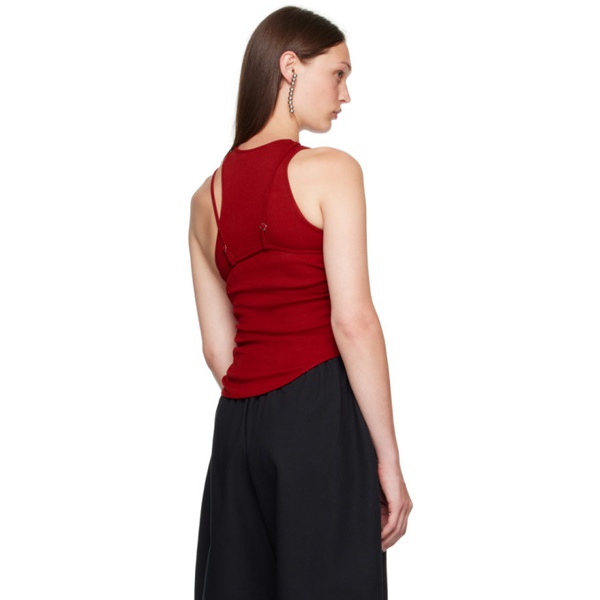  SELASI Red Ruched Tank Top 231222F111003