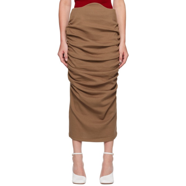  SELASI Brown Ruched Maxi Skirt 231222F093000