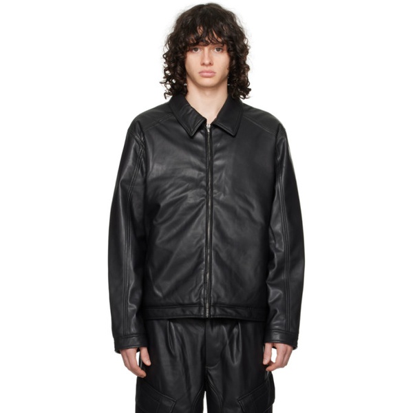  SOPHNET. Black Single Riders Faux-Leather Jacket 241433M180007