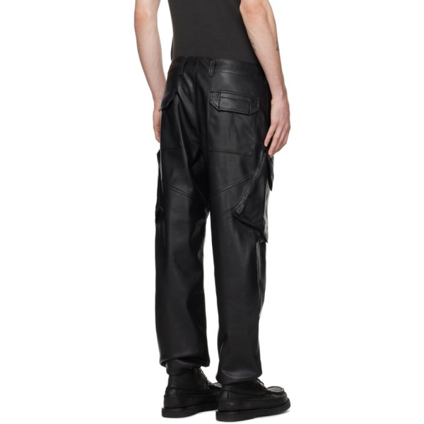  SOPHNET. Black Sustainable Faux-Leather Cargo Pants 241433M188002