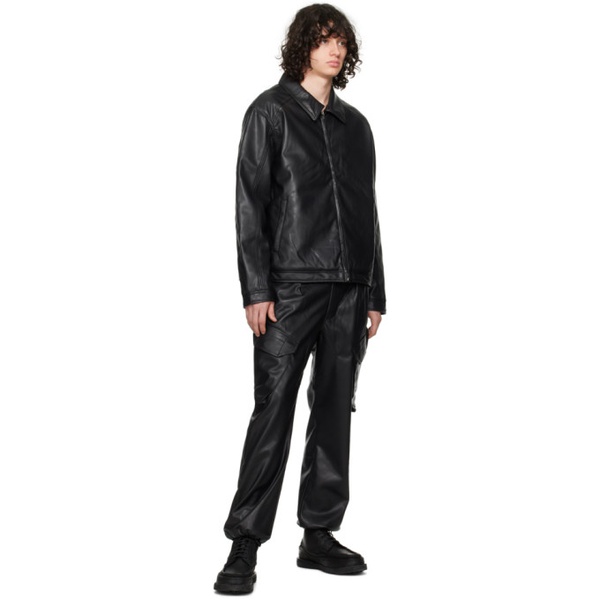  SOPHNET. Black Sustainable Faux-Leather Cargo Pants 241433M188002