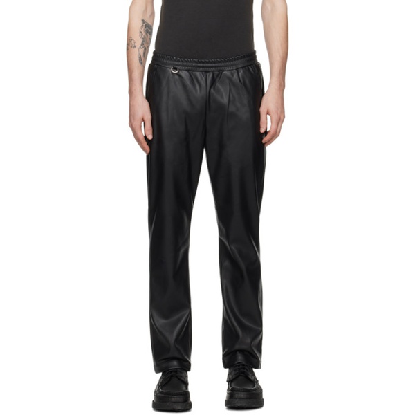  SOPHNET. Black Standard Easy Faux-Leather Trousers 241433M191002