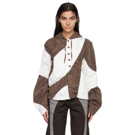 STRONGTHE Brown & White Paneled Hoodie 231549F097000