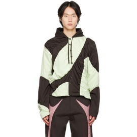 STRONGTHE Black & Green Ruching Hoodie 231549M202001