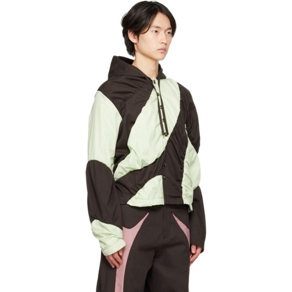  STRONGTHE Black & Green Ruching Hoodie 231549M202001