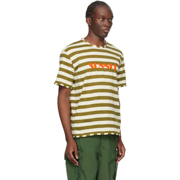  써네이 SUNNEI Green & White Striped T-Shirt 241736M213009