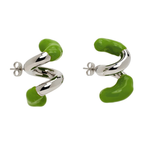  써네이 SUNNEI Silver & Green Fusillo Rubberized Earrings 231736F022003