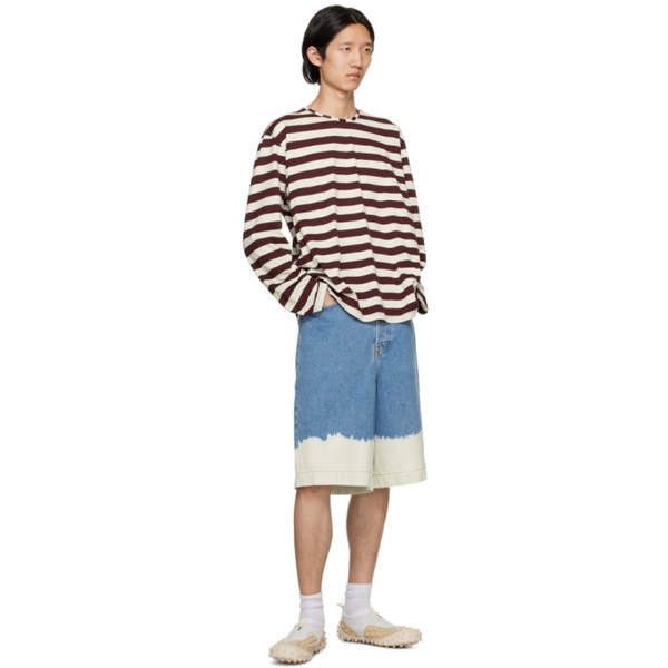  써네이 SUNNEI White & Burgundy Striped Long Sleeve T-Shirt 232736M213006