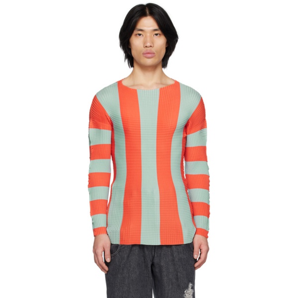  써네이 SUNNEI Blue & Orange Pleated Stripe T-Shirt 231736M213015