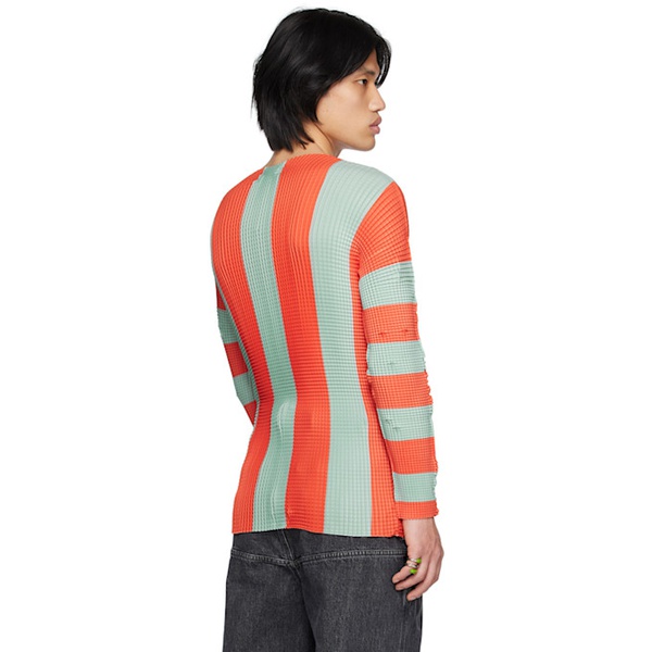  써네이 SUNNEI Blue & Orange Pleated Stripe T-Shirt 231736M213015