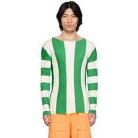 써네이 SUNNEI Green & White Pleated Stripe T-Shirt 231736M213014