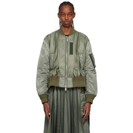 사카이 Sacai Khaki Pleated Bomber Jacket 231445F058019