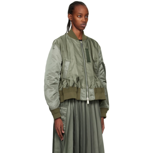  사카이 Sacai Khaki Pleated Bomber Jacket 231445F058019