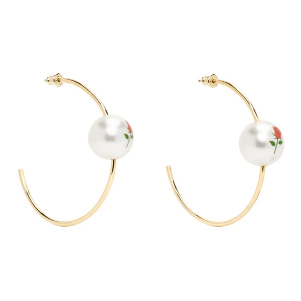  사프사푸 Safsafu Gold Pearl & Roses Hoop Earrings 232413F022000