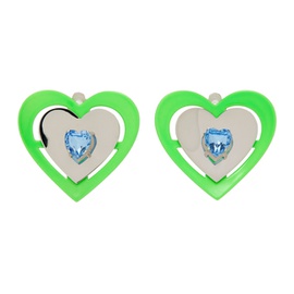 사프사푸 Safsafu Silver & Green Heart Earrings 231413F022002