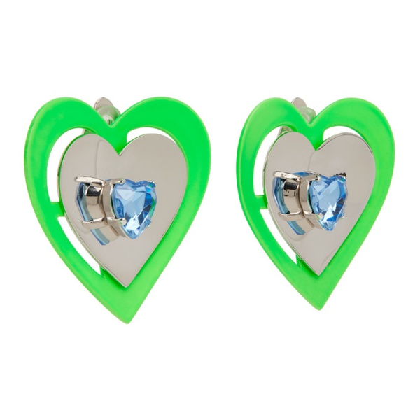  사프사푸 Safsafu Silver & Green Heart Earrings 231413F022002