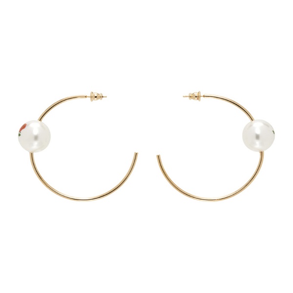 사프사푸 Safsafu Gold Pearl & Roses Hoop Earrings 231413F022012