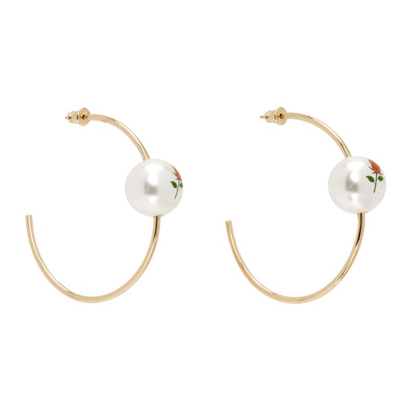  사프사푸 Safsafu Gold Pearl & Roses Hoop Earrings 231413F022012