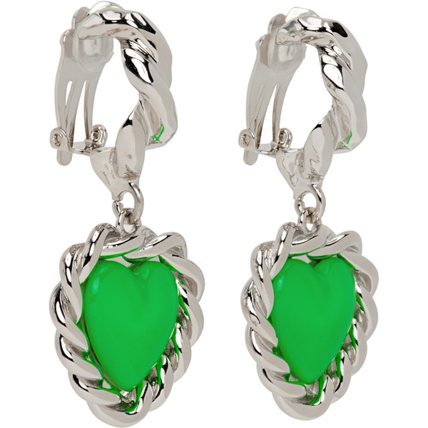  사프사푸 Safsafu Silver & Green Limelight Neon Clip-On Earrings 222413F022076